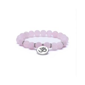 Armband rosenkvarts med hänge Aum, elastiskt