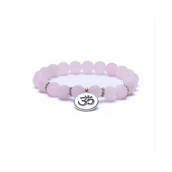 Armband rosenkvarts med hänge Aum, elastiskt