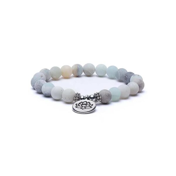 Armband amazonit med hänge lotus, 8 mm pärlor