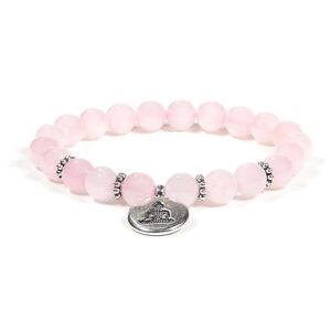 Armband rosenkvarts med hänge Buddha, 8 mm pärlor