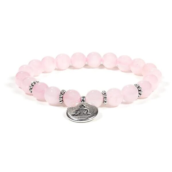 Armband rosenkvarts med hänge Buddha, 8 mm pärlor