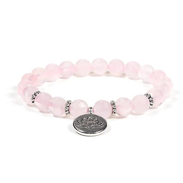 Armband rosenkvarts med hänge lotus, 8 mm pärlor