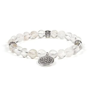 Armband bergkristall med hänge lotus, 8 mm pärlor