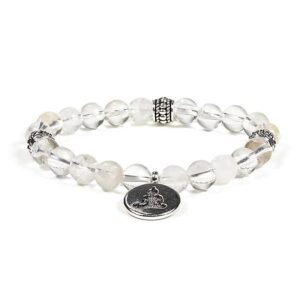 Armband bergkristall med hänge Buddha, 8 mm pärlor
