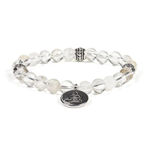 Armband bergkristall med hänge Buddha, 8 mm pärlor