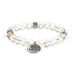 Armband bergkristall med hänge Aum, 8 mm pärlor