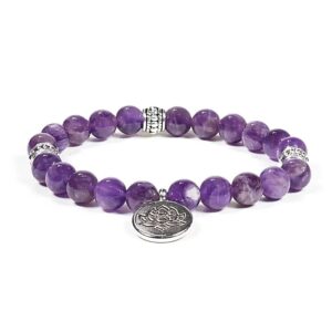 Armband ametist med hänge lotus, 8 mm pärlor