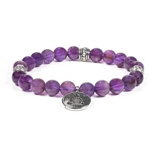 Ametist med hänge Buddha, armband, elastiskt