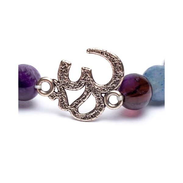 Armband Aum med pärlor av ametist, blå aventurin & bergkristall, 8 mm - Bild 2