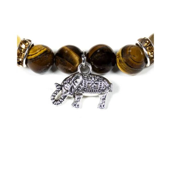 Armband tigeröga & rutilerad kvarts med elefant, 8 mm pärlor - Bild 2