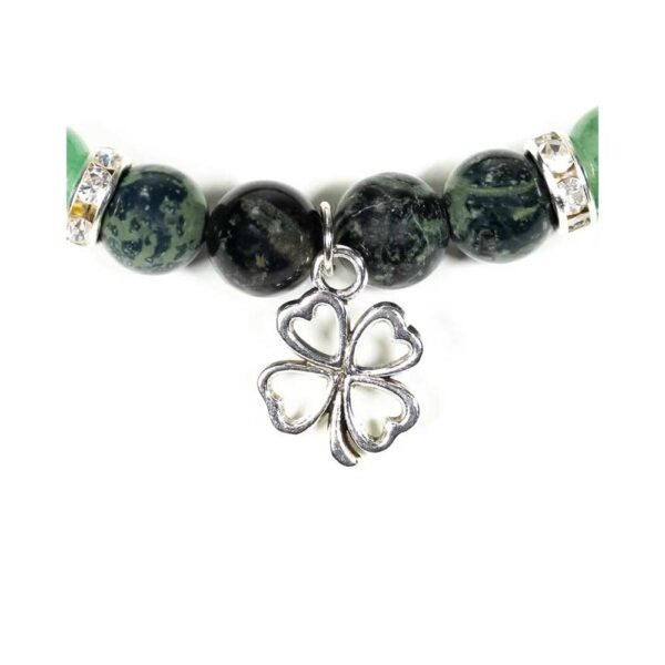 Armband kambaba jaspis och grön aventurin, med fyrklöver, 8 mm pärlor - Bild 2