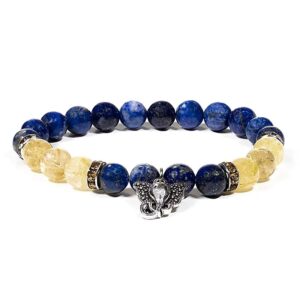Armband av lapis lazuli och rutilerad kvarts med Ganesh, 8mm pärlor