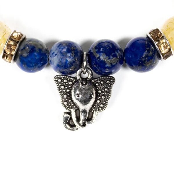 Armband av lapis lazuli och rutilerad kvarts med Ganesh, 8mm pärlor - Bild 2