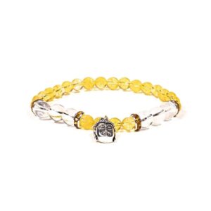 Armband Buddha av citrin och bergkristall, 8 mm pärlor