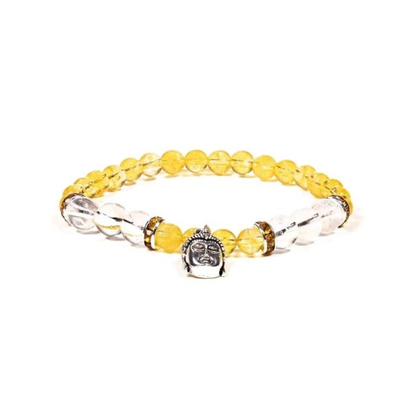 Armband Buddha av citrin och bergkristall, 8 mm pärlor