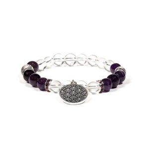 Armband bergkristall & ametist med livets blomma