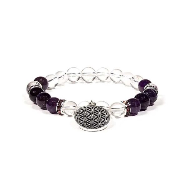 Armband bergkristall & ametist med livets blomma