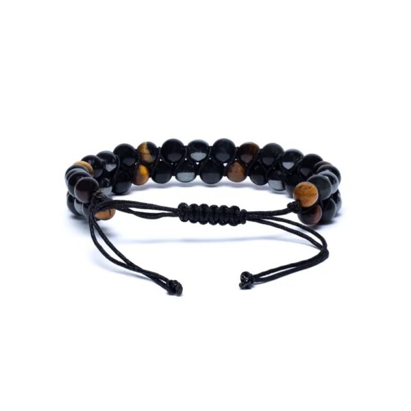 Armband med två rader av hematit, obisdian och tigeröga - Bild 2