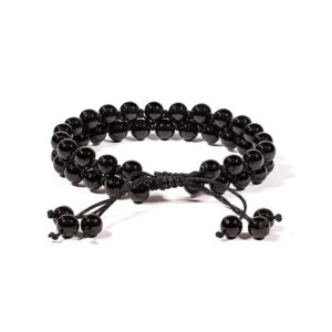 Armband svart agat dubbelradigt justerbart, 6 mm pärlor
