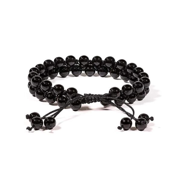 Armband svart agat dubbelradigt justerbart, 6 mm pärlor