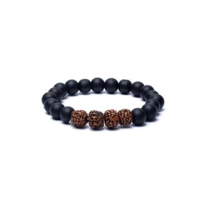 Armband rudraksha & svart onyx, 8 mm pärlor