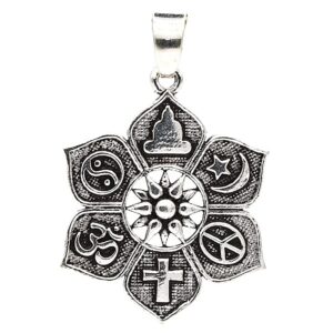 Hänge lotus med religiösa symboler, 2,8 cm