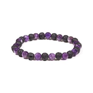 Armband av lavasten och ametist, 6 mm pärlor