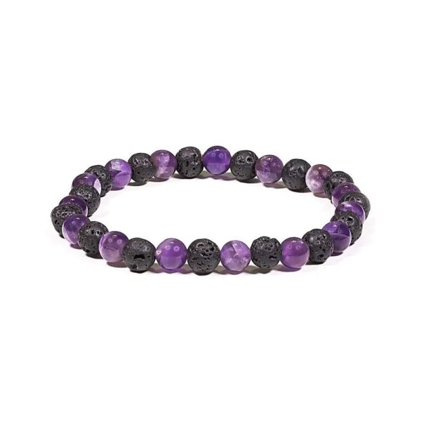 Armband av lavasten och ametist, 6 mm pärlor