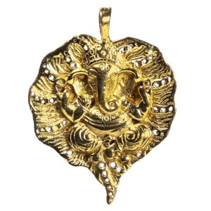 Hänge Ganesh på blad av guldfärgad mässing, 4 cm