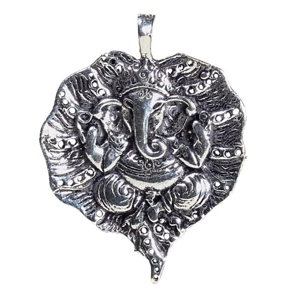 Hänge Ganesh på blad av silverfärgad mässing, 4 cm