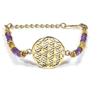 Armband livets blomma av mässing med ametist