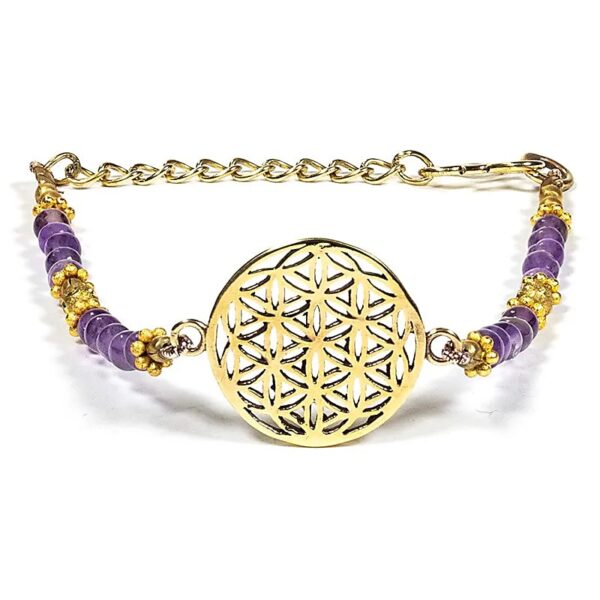 Armband livets blomma av mässing med ametist