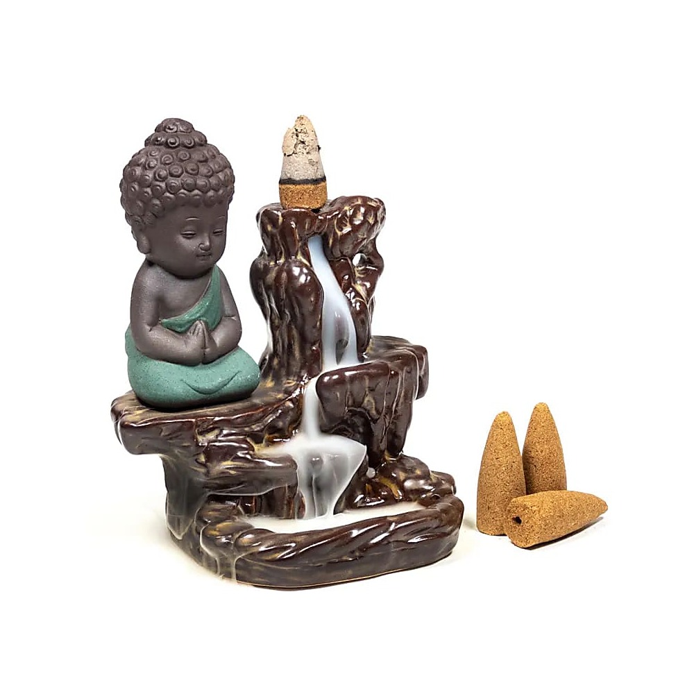 Backflow rökelsehållare Lilla Buddha, 12x9x7 cm