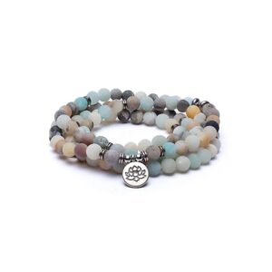 Mala amazonit med lotus  elastiskt, 0,8 cm