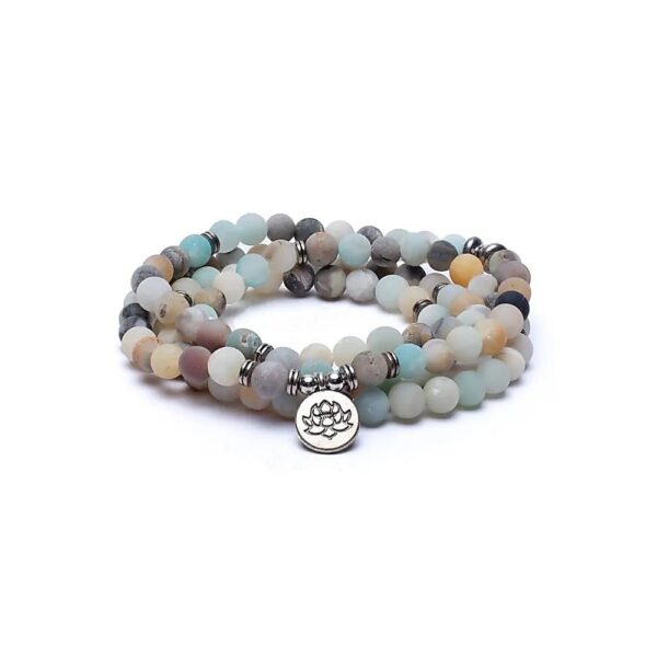 Mala amazonit med lotus  elastiskt, 0,8 cm
