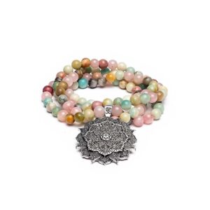 Mala rosenkvarts/amazonit/rhodonit + lotus, 0,8 cm