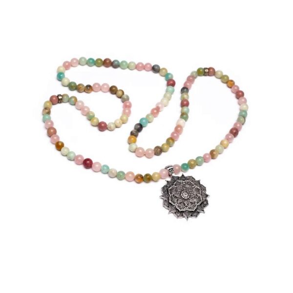 Mala rosenkvarts/amazonit/rhodonit + lotus, 0,8 cm - Bild 3