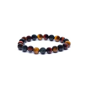 Armband trippel tigeröga (röd/orange/blå), elastiskt, 8 mm