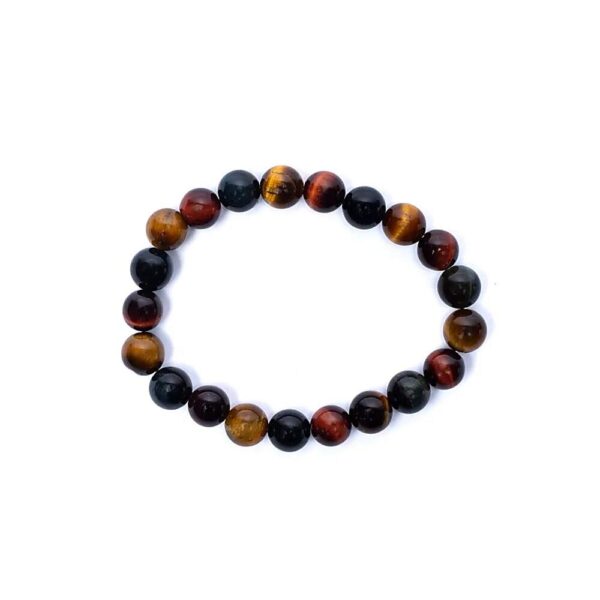 Armband trippel tigeröga (röd/orange/blå), elastiskt, 8 mm - Bild 2