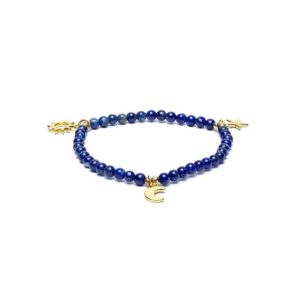 Armband lapis lazuli, elastiskt med stjärna/måne/sol-berlocker, 4 mm