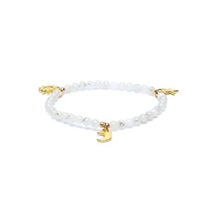 Armband månsten, elastiskt med stjärna/måne/sol-berlocker, 4 mm