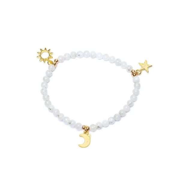 Armband månsten, elastiskt med stjärna/måne/sol-berlocker, 4 mm - Bild 2