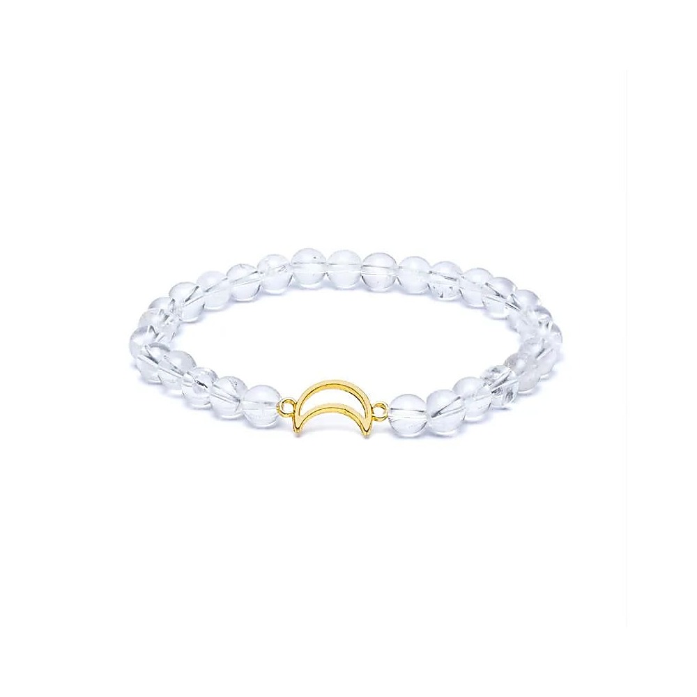 Armband med bergkristall, elastiskt med mån-berlock, 6 mm