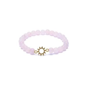Armband med rosenkvarts, elastiskt med sol-berlock, 6 mm