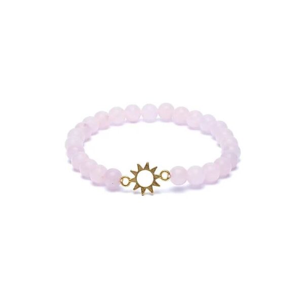Armband med rosenkvarts, elastiskt med sol-berlock, 6 mm