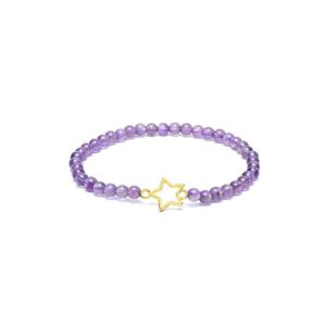 Armband med ametist, elastiskt med stjärn-berlock, 4 mm