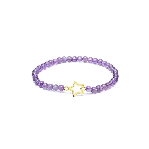 Armband med ametist, elastiskt med stjärn-berlock, 4 mm