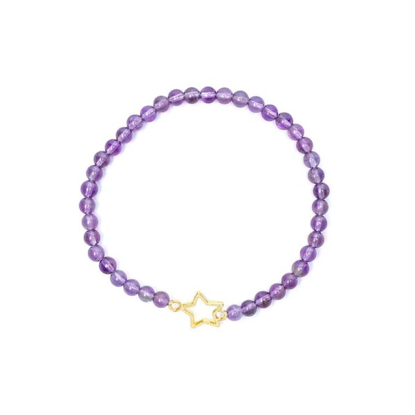 Armband med ametist, elastiskt med stjärn-berlock, 4 mm - Bild 2