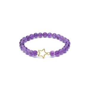 Armband med ametist, elastiskt med stjärn-berlock, 6 mm