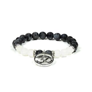 Armband med labradorit/vit agat med Aum, 8 mm